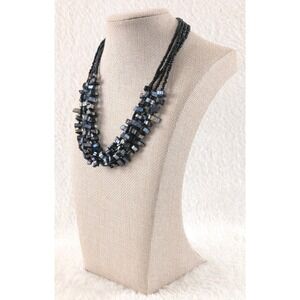 Black Mother of Pearl Shell Multi Strand Necklace Iridescent Statement